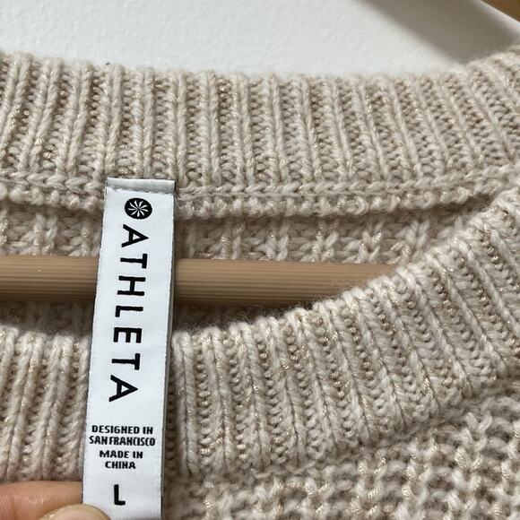 Athleta Cascades Crew Chunky Knit Wool Sweater Size L Neutral Capsule Minimalist - Picture 4 of 6